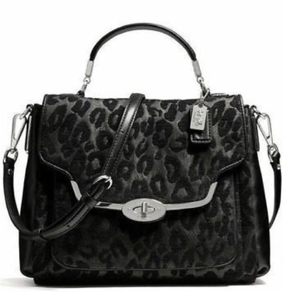 NWOT NEW COACH MADISON CHENILLE LEOPARD SMALL SADIE FLAP SATCHEL HANDBAG 26284